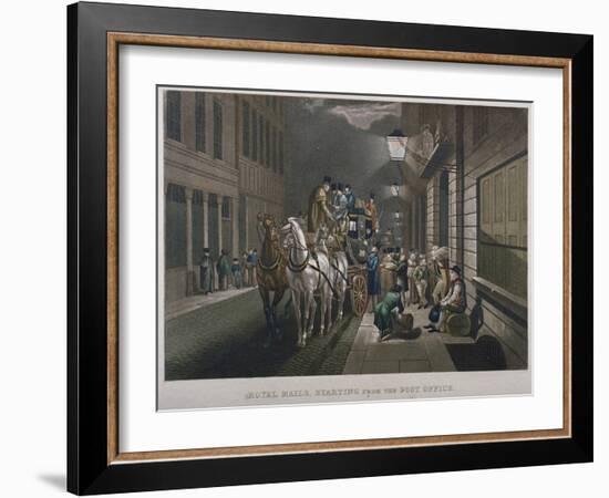 Mail Coach Outside the General Post Office, Lombard Street, City of London, 1827-Charles Hunt-Framed Giclee Print