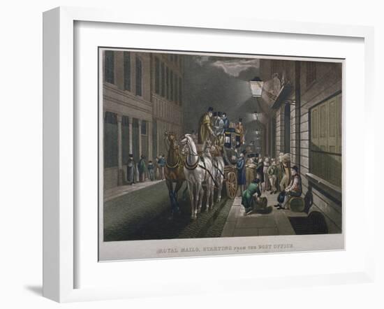 Mail Coach Outside the General Post Office, Lombard Street, City of London, 1827-Charles Hunt-Framed Giclee Print