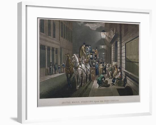 Mail Coach Outside the General Post Office, Lombard Street, City of London, 1827-Charles Hunt-Framed Giclee Print