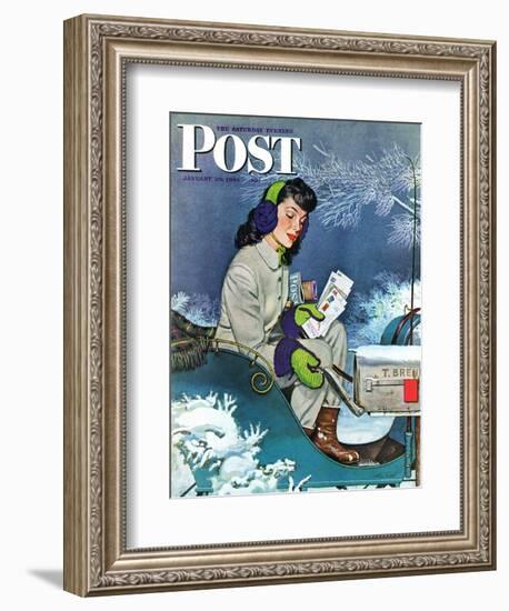 "Mail Delivery by Sleigh," Saturday Evening Post Cover, January 29, 1944-Alex Ross-Framed Giclee Print