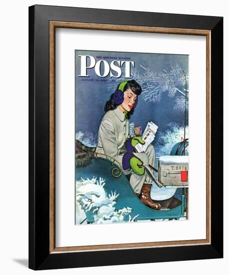 "Mail Delivery by Sleigh," Saturday Evening Post Cover, January 29, 1944-Alex Ross-Framed Giclee Print