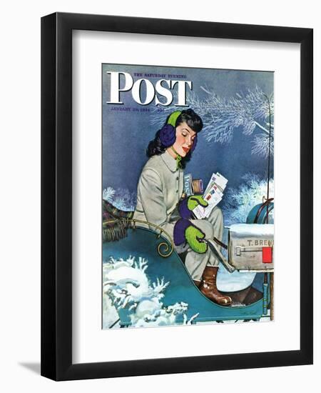 "Mail Delivery by Sleigh," Saturday Evening Post Cover, January 29, 1944-Alex Ross-Framed Giclee Print