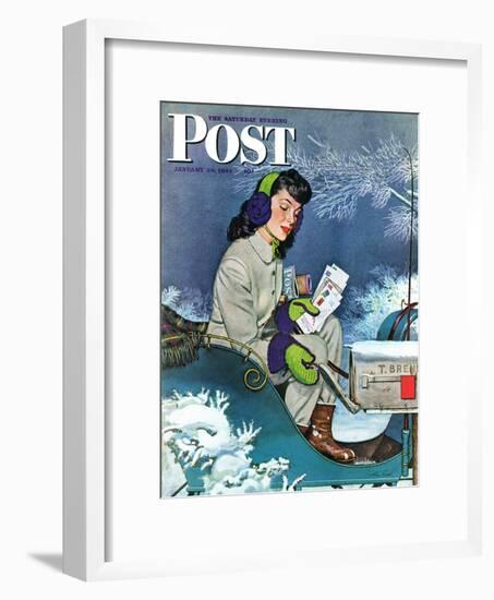 "Mail Delivery by Sleigh," Saturday Evening Post Cover, January 29, 1944-Alex Ross-Framed Giclee Print