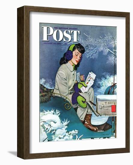 "Mail Delivery by Sleigh," Saturday Evening Post Cover, January 29, 1944-Alex Ross-Framed Giclee Print