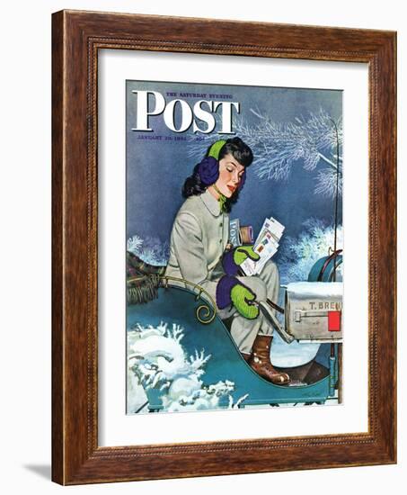 "Mail Delivery by Sleigh," Saturday Evening Post Cover, January 29, 1944-Alex Ross-Framed Giclee Print