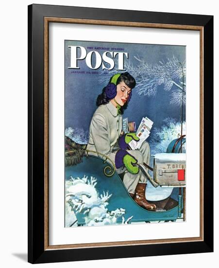 "Mail Delivery by Sleigh," Saturday Evening Post Cover, January 29, 1944-Alex Ross-Framed Giclee Print