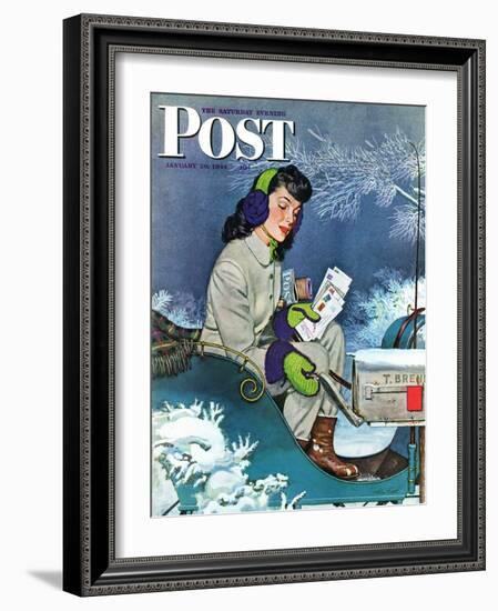 "Mail Delivery by Sleigh," Saturday Evening Post Cover, January 29, 1944-Alex Ross-Framed Giclee Print