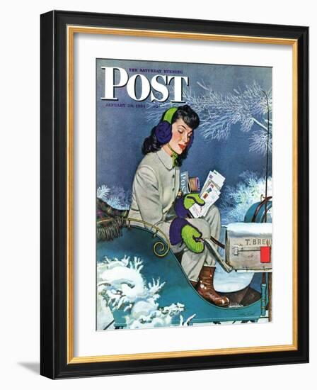 "Mail Delivery by Sleigh," Saturday Evening Post Cover, January 29, 1944-Alex Ross-Framed Giclee Print