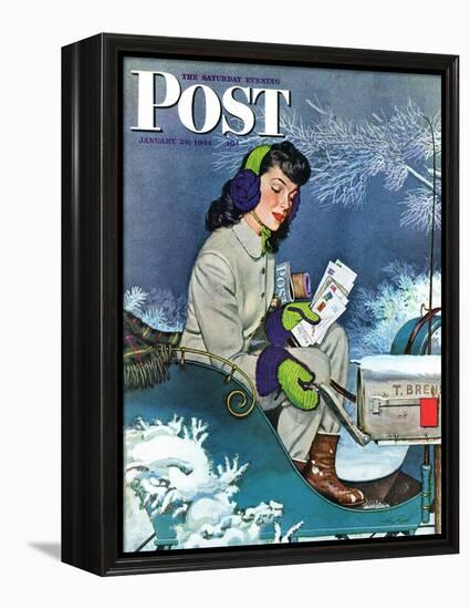 "Mail Delivery by Sleigh," Saturday Evening Post Cover, January 29, 1944-Alex Ross-Framed Premier Image Canvas