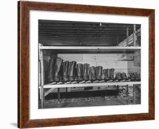 Mail Order Co. LL Bean's Famous Maine Hunting Shoes Lined Up by Size from 6 1/2 to 18 In-George Strock-Framed Photographic Print