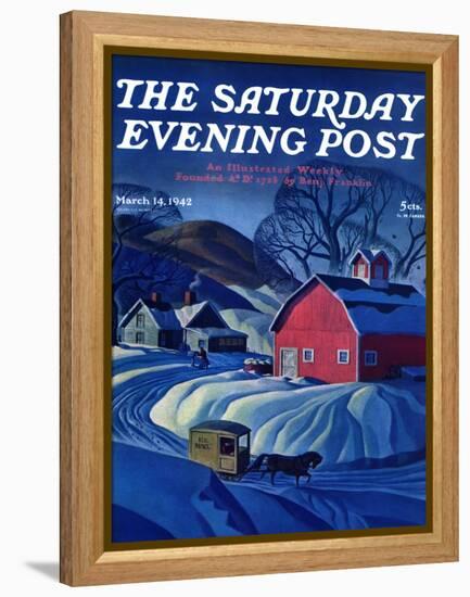 "Mail Wagon in Snowy Landscape," Saturday Evening Post Cover, March 14, 1942-Dale Nichols-Framed Premier Image Canvas