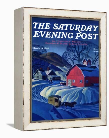 "Mail Wagon in Snowy Landscape," Saturday Evening Post Cover, March 14, 1942-Dale Nichols-Framed Premier Image Canvas