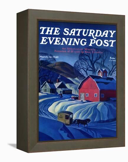 "Mail Wagon in Snowy Landscape," Saturday Evening Post Cover, March 14, 1942-Dale Nichols-Framed Premier Image Canvas