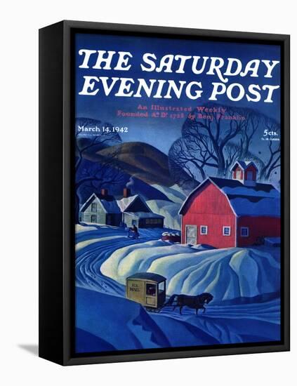 "Mail Wagon in Snowy Landscape," Saturday Evening Post Cover, March 14, 1942-Dale Nichols-Framed Premier Image Canvas