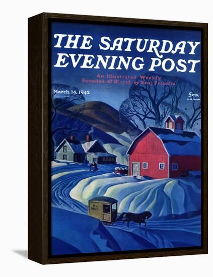 "Mail Wagon in Snowy Landscape," Saturday Evening Post Cover, March 14, 1942-Dale Nichols-Framed Premier Image Canvas