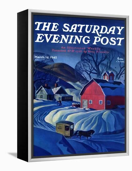 "Mail Wagon in Snowy Landscape," Saturday Evening Post Cover, March 14, 1942-Dale Nichols-Framed Premier Image Canvas