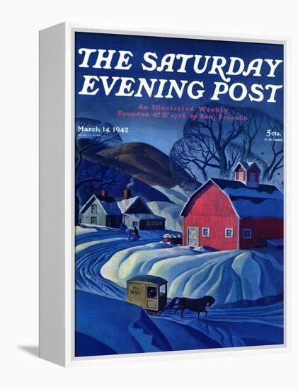 "Mail Wagon in Snowy Landscape," Saturday Evening Post Cover, March 14, 1942-Dale Nichols-Framed Premier Image Canvas