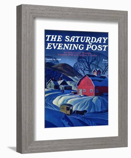 "Mail Wagon in Snowy Landscape," Saturday Evening Post Cover, March 14, 1942-Dale Nichols-Framed Giclee Print