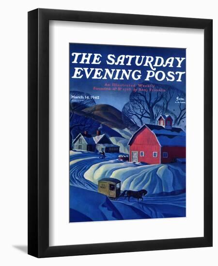 "Mail Wagon in Snowy Landscape," Saturday Evening Post Cover, March 14, 1942-Dale Nichols-Framed Giclee Print