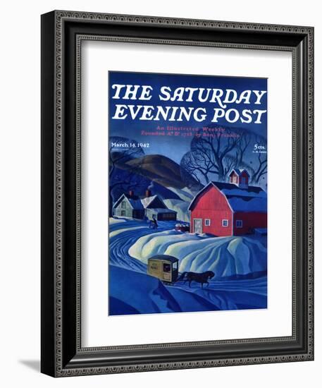 "Mail Wagon in Snowy Landscape," Saturday Evening Post Cover, March 14, 1942-Dale Nichols-Framed Giclee Print