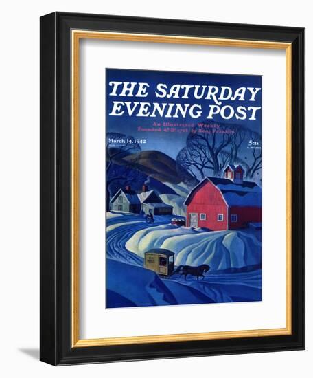 "Mail Wagon in Snowy Landscape," Saturday Evening Post Cover, March 14, 1942-Dale Nichols-Framed Giclee Print