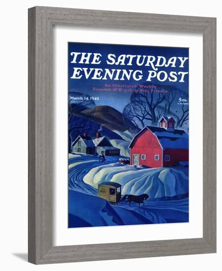 "Mail Wagon in Snowy Landscape," Saturday Evening Post Cover, March 14, 1942-Dale Nichols-Framed Giclee Print