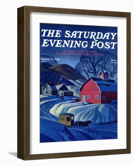 "Mail Wagon in Snowy Landscape," Saturday Evening Post Cover, March 14, 1942-Dale Nichols-Framed Giclee Print