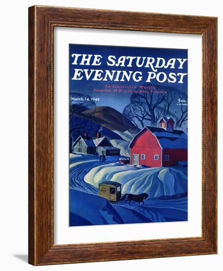 "Mail Wagon in Snowy Landscape," Saturday Evening Post Cover, March 14, 1942-Dale Nichols-Framed Giclee Print