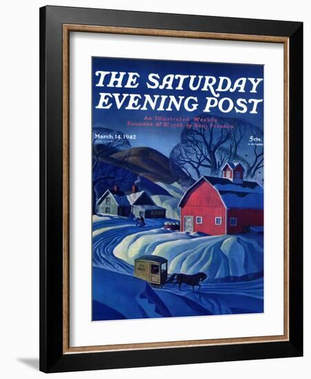 "Mail Wagon in Snowy Landscape," Saturday Evening Post Cover, March 14, 1942-Dale Nichols-Framed Giclee Print