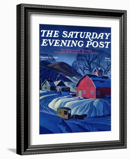 "Mail Wagon in Snowy Landscape," Saturday Evening Post Cover, March 14, 1942-Dale Nichols-Framed Giclee Print