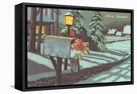 Mailbox with Presents-null-Framed Stretched Canvas