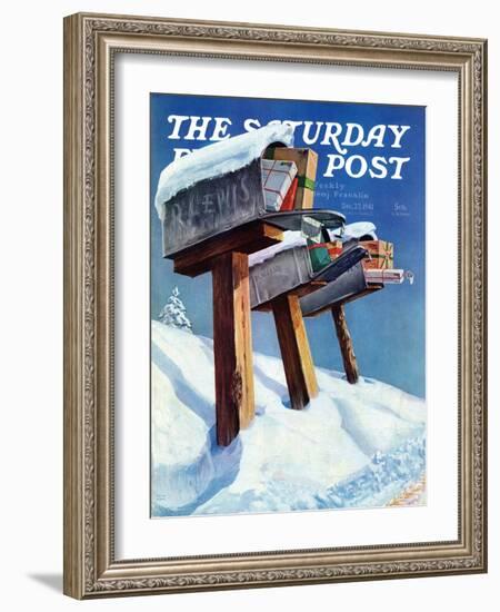"Mailboxes in Snow," Saturday Evening Post Cover, December 27, 1941-Miriam Tana Hoban-Framed Giclee Print