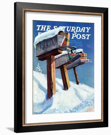 "Mailboxes in Snow," Saturday Evening Post Cover, December 27, 1941-Miriam Tana Hoban-Framed Giclee Print