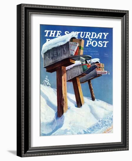 "Mailboxes in Snow," Saturday Evening Post Cover, December 27, 1941-Miriam Tana Hoban-Framed Giclee Print