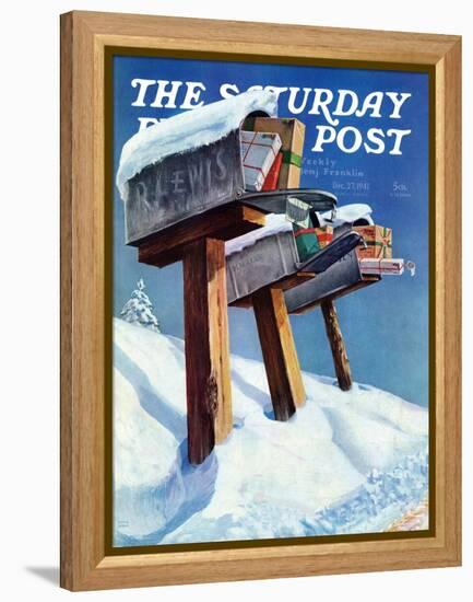 "Mailboxes in Snow," Saturday Evening Post Cover, December 27, 1941-Miriam Tana Hoban-Framed Premier Image Canvas