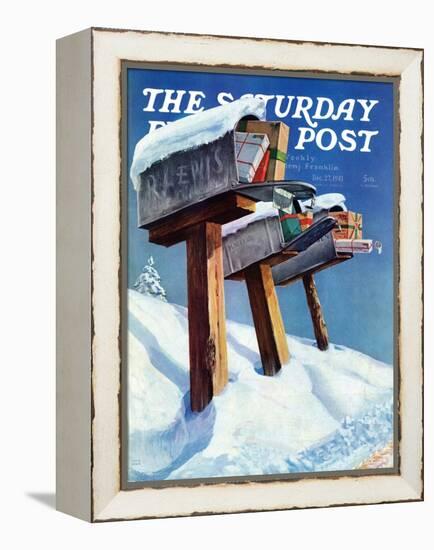 "Mailboxes in Snow," Saturday Evening Post Cover, December 27, 1941-Miriam Tana Hoban-Framed Premier Image Canvas