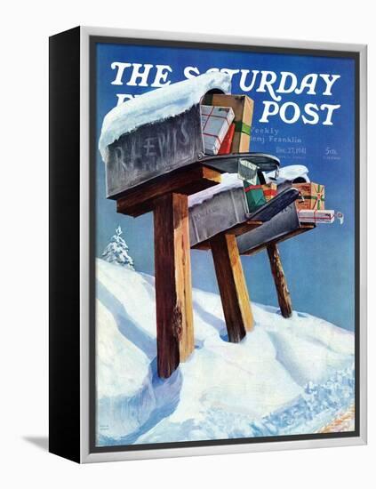 "Mailboxes in Snow," Saturday Evening Post Cover, December 27, 1941-Miriam Tana Hoban-Framed Premier Image Canvas