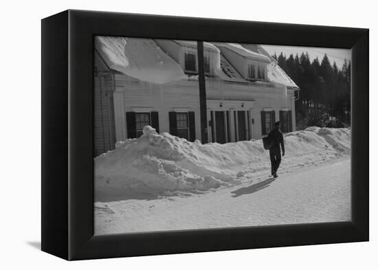 Mailman Delivering Mail after Heavy Snowfall, Rear View, Vermont, 1940-Marion Post Wolcott-Framed Premier Image Canvas