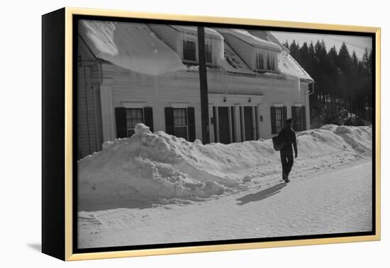 Mailman Delivering Mail after Heavy Snowfall, Rear View, Vermont, 1940-Marion Post Wolcott-Framed Premier Image Canvas