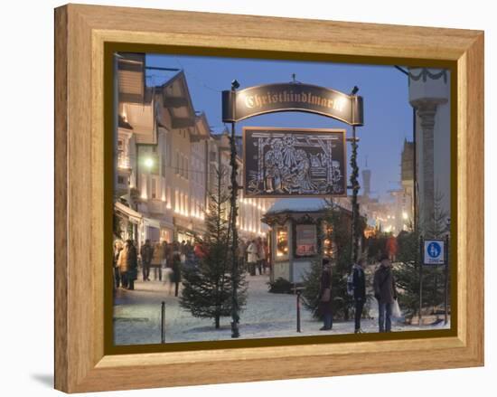 Main Entrance to Christkindlmarkt (Christmas Market), Marktstrasse at Twilight, Bavaria-Richard Nebesky-Framed Premier Image Canvas