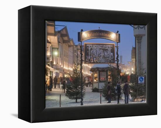 Main Entrance to Christkindlmarkt (Christmas Market), Marktstrasse at Twilight, Bavaria-Richard Nebesky-Framed Premier Image Canvas