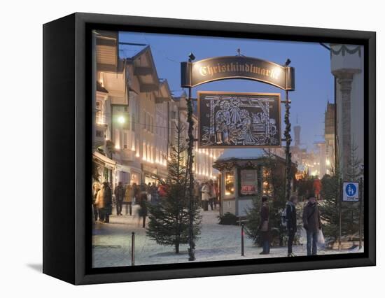 Main Entrance to Christkindlmarkt (Christmas Market), Marktstrasse at Twilight, Bavaria-Richard Nebesky-Framed Premier Image Canvas