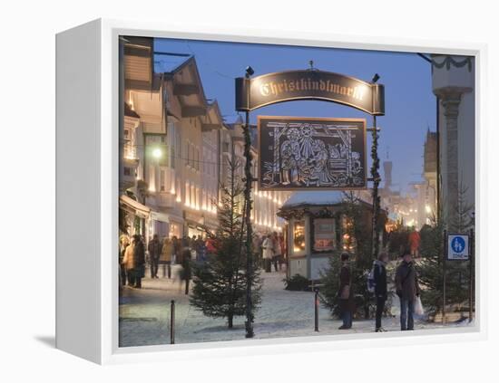 Main Entrance to Christkindlmarkt (Christmas Market), Marktstrasse at Twilight, Bavaria-Richard Nebesky-Framed Premier Image Canvas