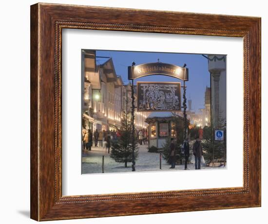 Main Entrance to Christkindlmarkt (Christmas Market), Marktstrasse at Twilight, Bavaria-Richard Nebesky-Framed Photographic Print