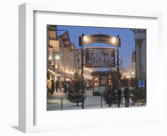 Main Entrance to Christkindlmarkt (Christmas Market), Marktstrasse at Twilight, Bavaria-Richard Nebesky-Framed Photographic Print