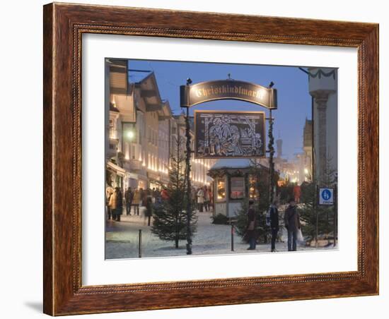 Main Entrance to Christkindlmarkt (Christmas Market), Marktstrasse at Twilight, Bavaria-Richard Nebesky-Framed Photographic Print