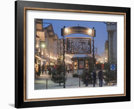 Main Entrance to Christkindlmarkt (Christmas Market), Marktstrasse at Twilight, Bavaria-Richard Nebesky-Framed Photographic Print