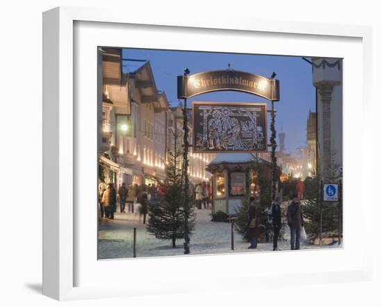 Main Entrance to Christkindlmarkt (Christmas Market), Marktstrasse at Twilight, Bavaria-Richard Nebesky-Framed Photographic Print
