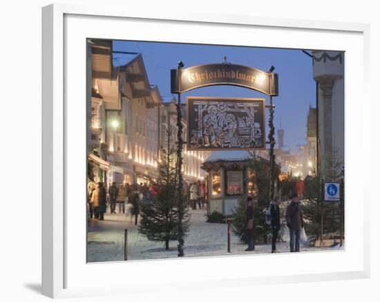 Main Entrance to Christkindlmarkt (Christmas Market), Marktstrasse at Twilight, Bavaria-Richard Nebesky-Framed Photographic Print