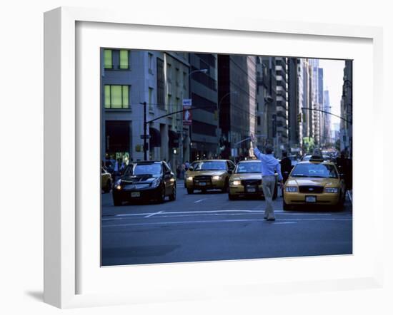 Main Hailing Taxi in Downtown Manhattan, New York, New York State, USA-Yadid Levy-Framed Photographic Print